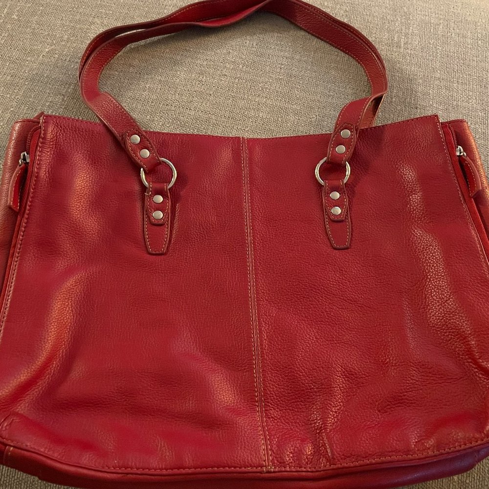 Beautiful Red Leather Briefcase Work Laptop Travel Bag